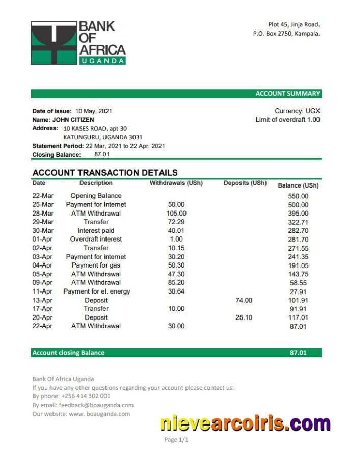 Uganda Bank of Africa excel pdf